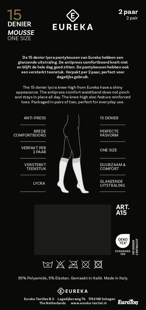 Eureka kniekousjes comfortboord 15 denier. 2-pack Visone. art.nr. A15