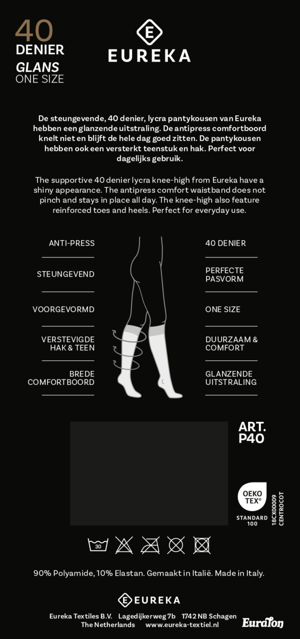 Eureka steungevende kniekousen anti-press 40 denier, Lyon. art.nr P40