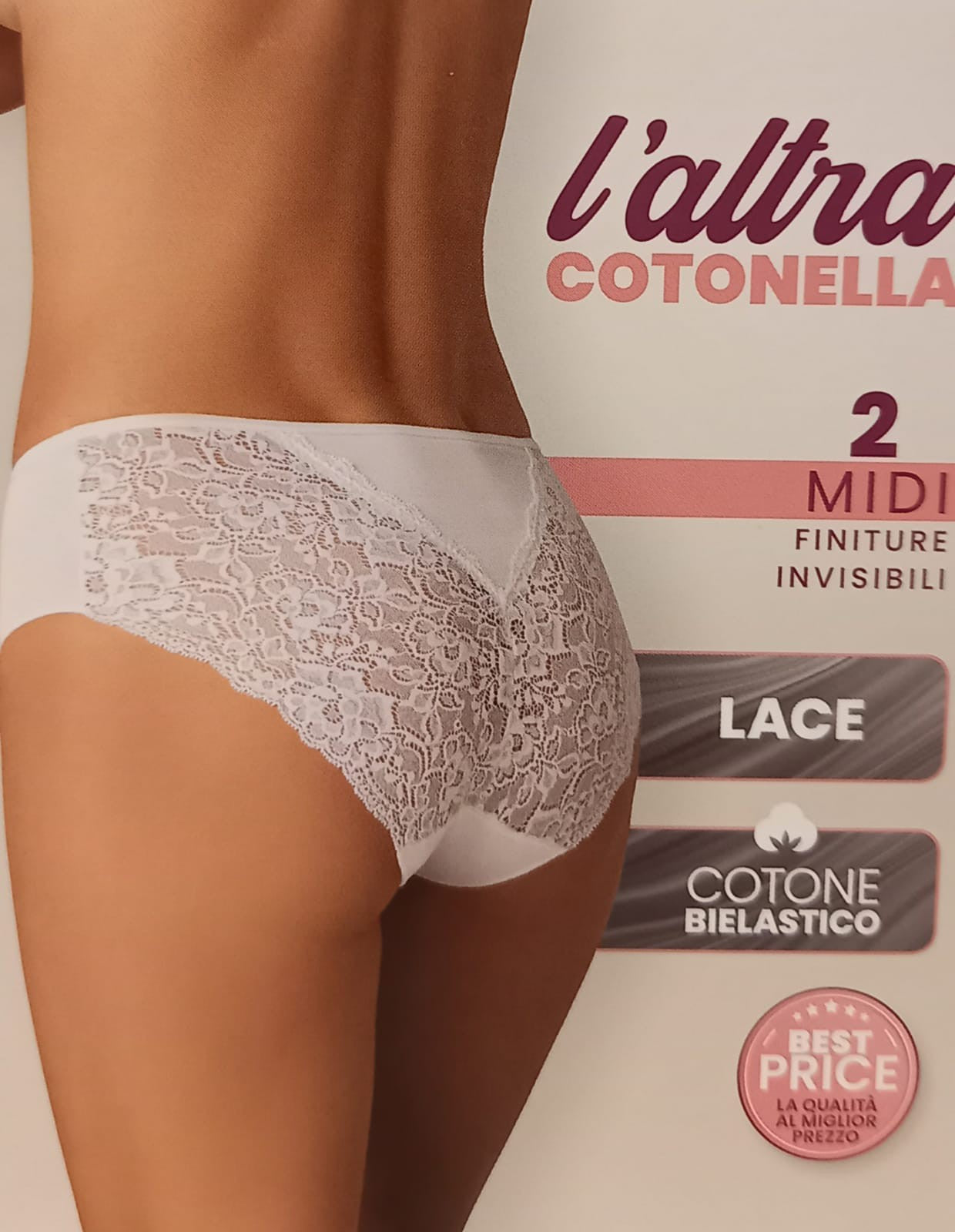 Cotonella slip midi Lace. 2 pack Zwart GD288 Wester Been en Ondermode