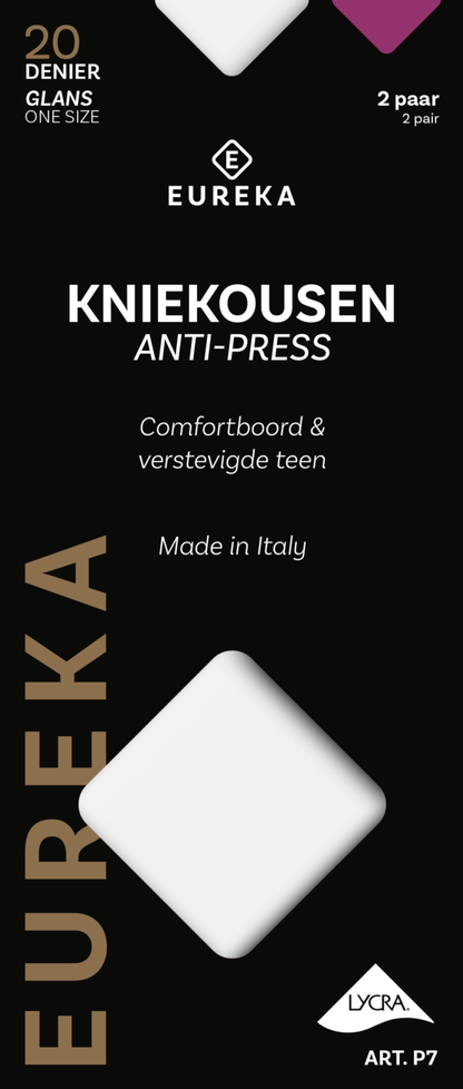 Eureka kniekousjes anti-press 20 denier. 2-pack Zwart. art.nr. P7